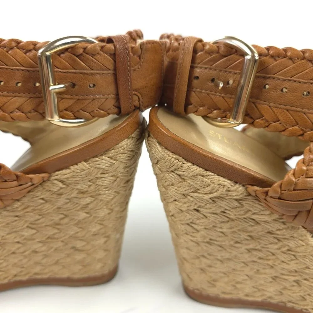 STUART WEITZMAN Elixir Wedge Espadrille Braided Leather Heels Beachy Boho Hippie